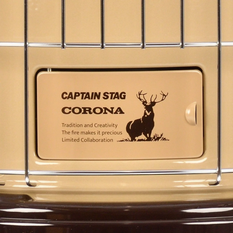 ベージュ色の暖房器具のエンブレム部分